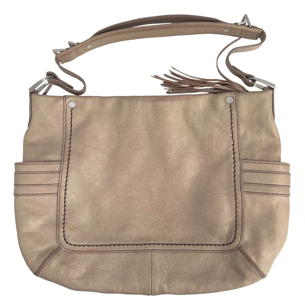 Cole Haan Womens Bronze Leather Hobo Shoulder Bag Large Boho Western Slouchy